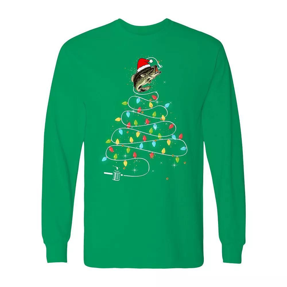 Men's Christmas Fish Lights Long Sleeve Graphic Tee, Size: Large, Irish Green Product Image