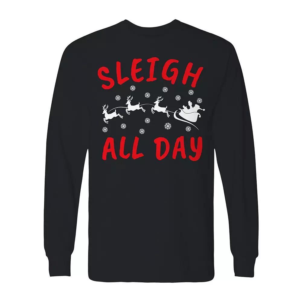 Men's Christmas Sleigh All Day Long Sleeve Graphic Tee, Size: Medium, Black Product Image