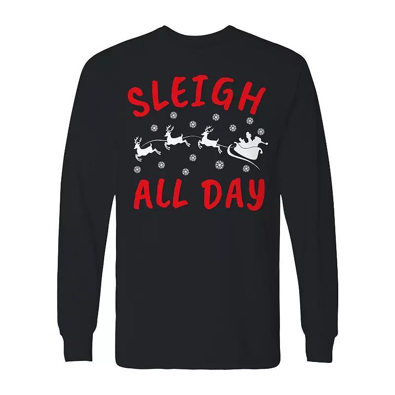 Men's Christmas Sleigh All Day Long Sleeve Graphic Tee, Size: Medium, Black Product Image