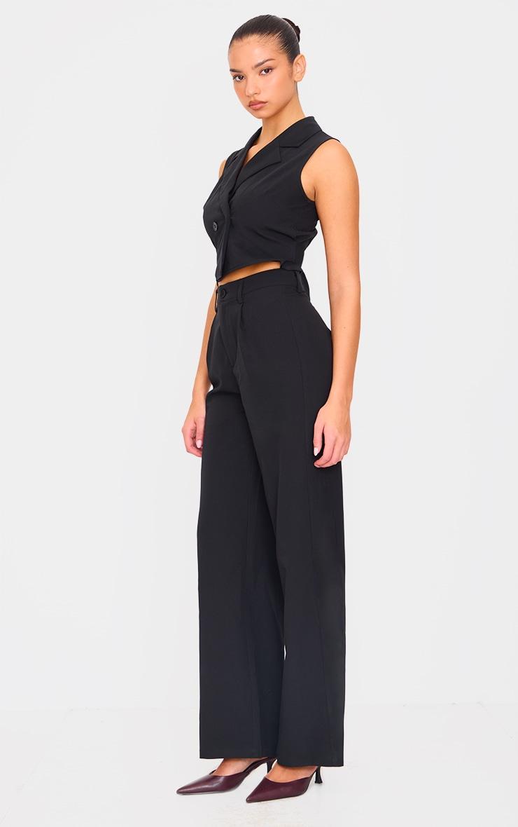 Black Structured Woven Tailored Sleeveless Vest Detail Jumpsuit Product Image
