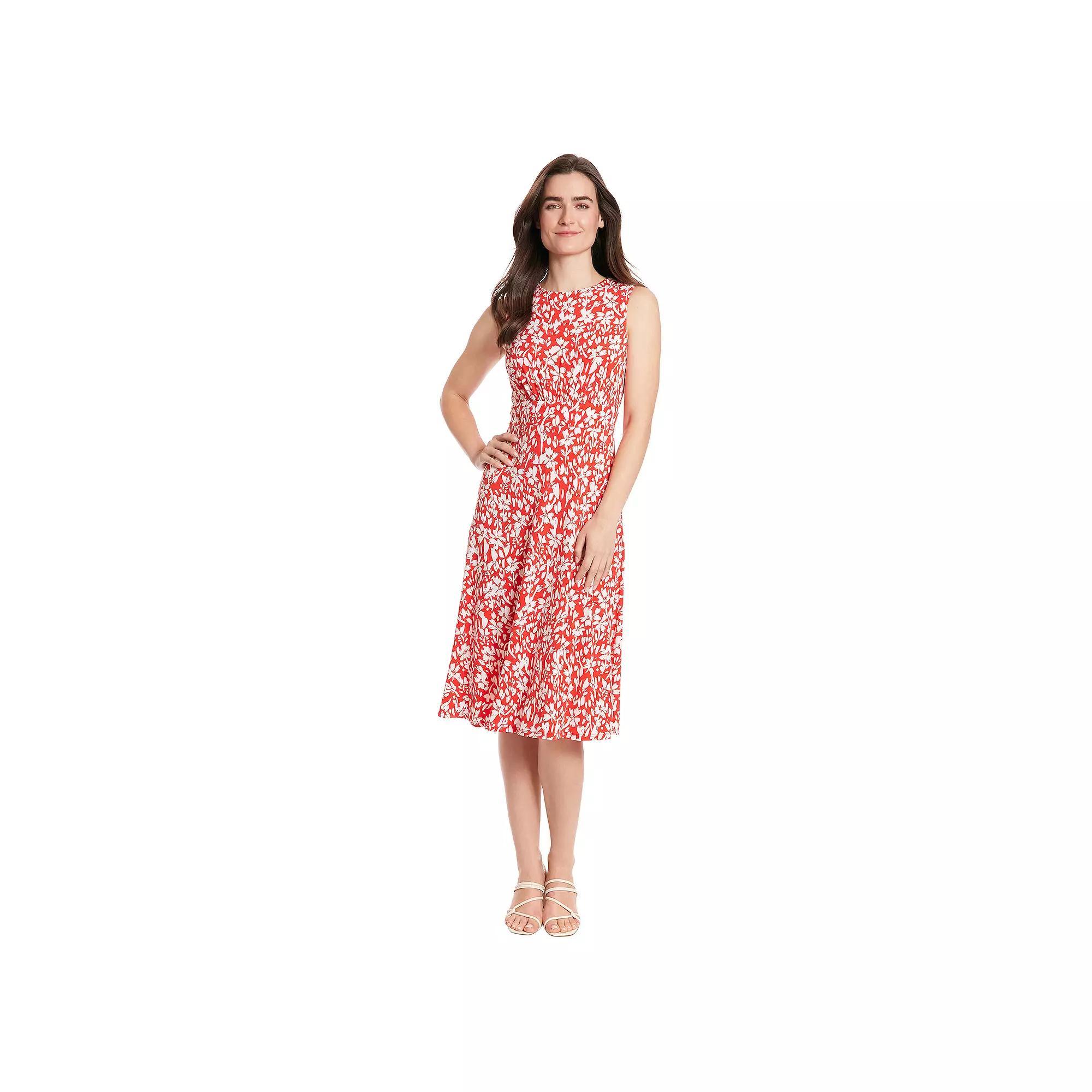 Women's London Times Inset Waist Print Midi Dress, Size: 8, Red White Product Image