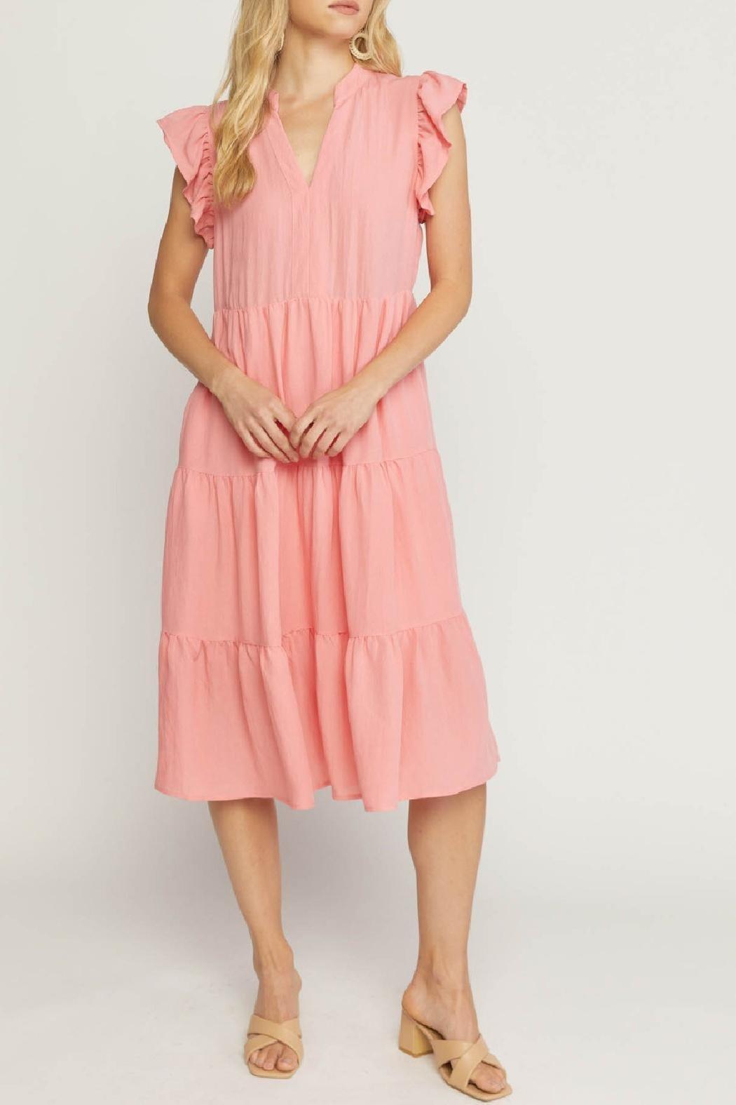Knee Length Ruffle Sleeve Dress Product Image