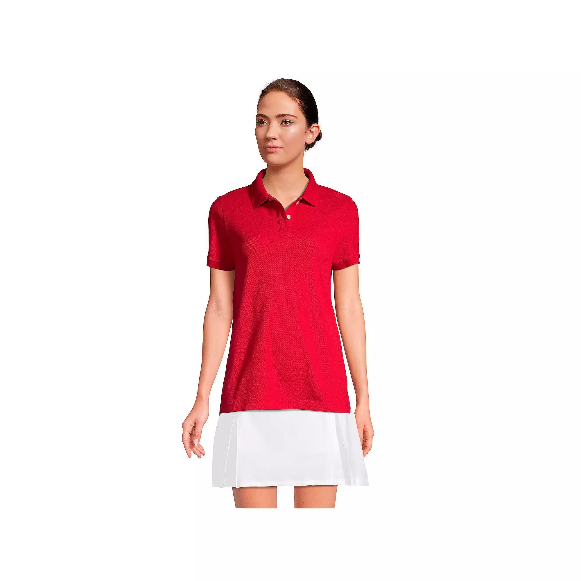 Womens Lands End School Uniform Short Sleeve Mesh Polo Shirt Classic Blue Product Image