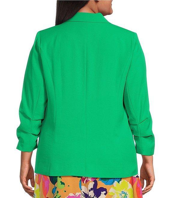 Skies Are Blue Plus Size Notch Lapel Shirred 3/4 Sleeve Open Front Coordinating Statement Blazer Product Image