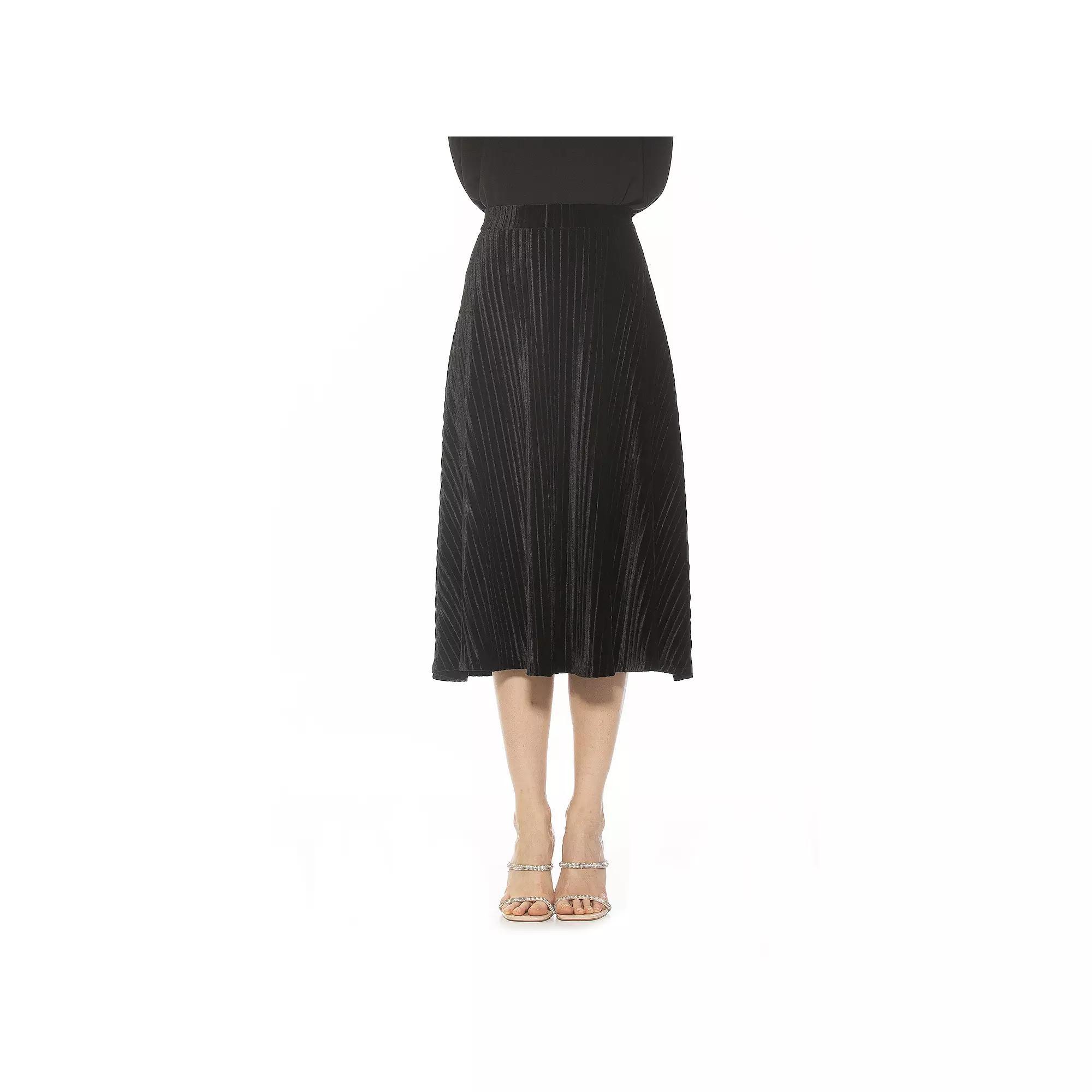 Women's ALEXIA ADMOR Alaina Pleated Velvet Midi Skirt, Size: Large, Golden Product Image