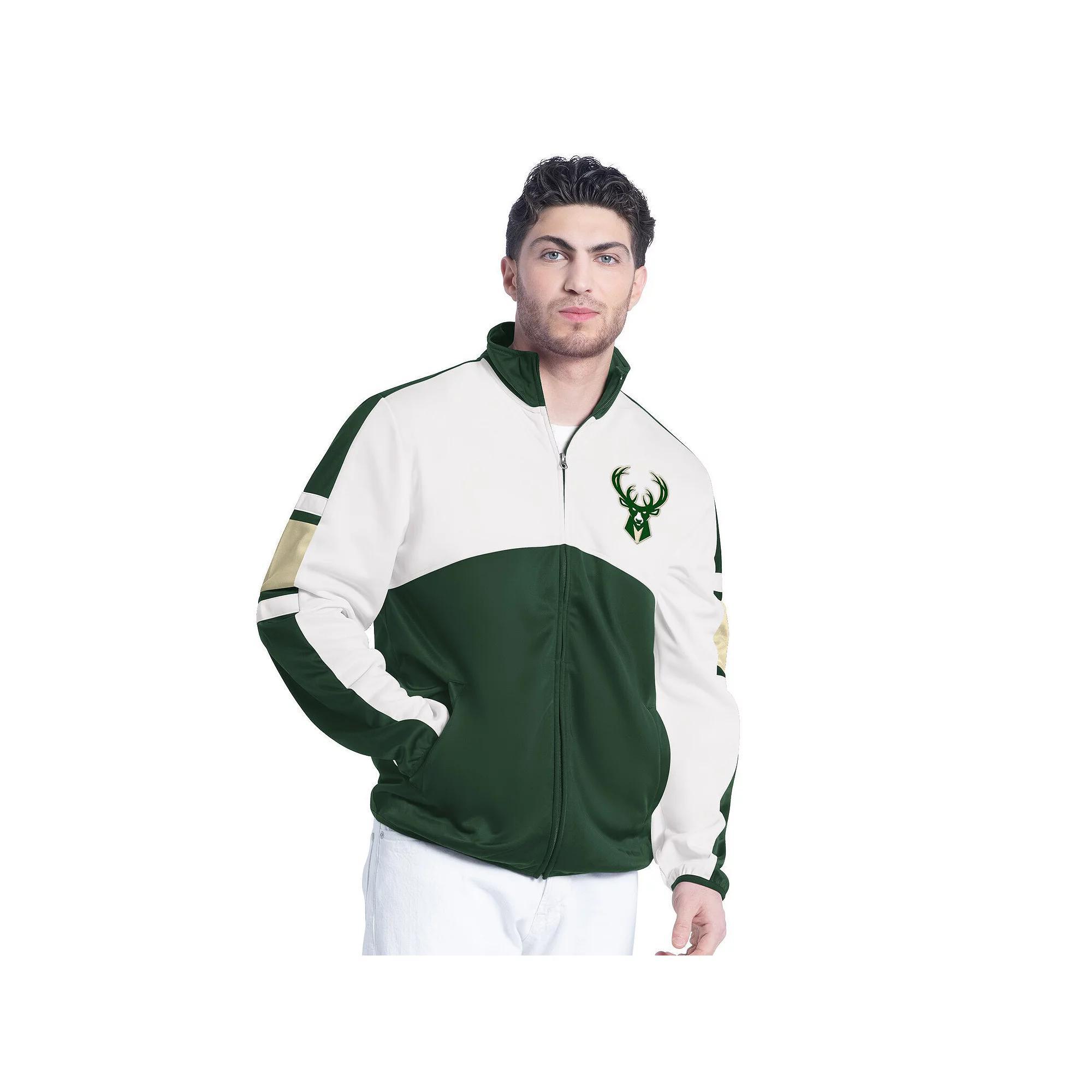 Men's G-III Sports by Carl Banks Hunter Green/White Milwaukee Bucks Back Field Full-Zip Track Jacket, Size: Large, Team Product Image