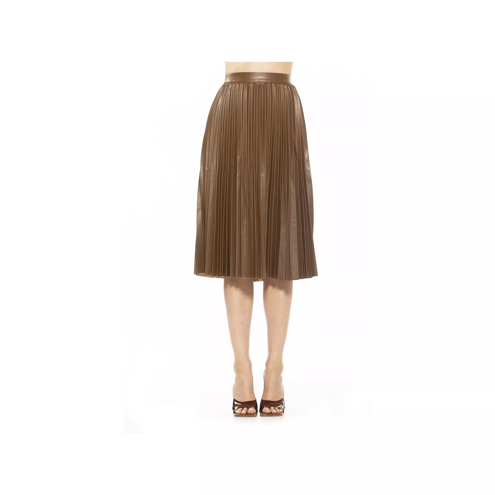 Women's Alexia Admor Luca Leather Midi Skirt, Size: XS, Nude Product Image