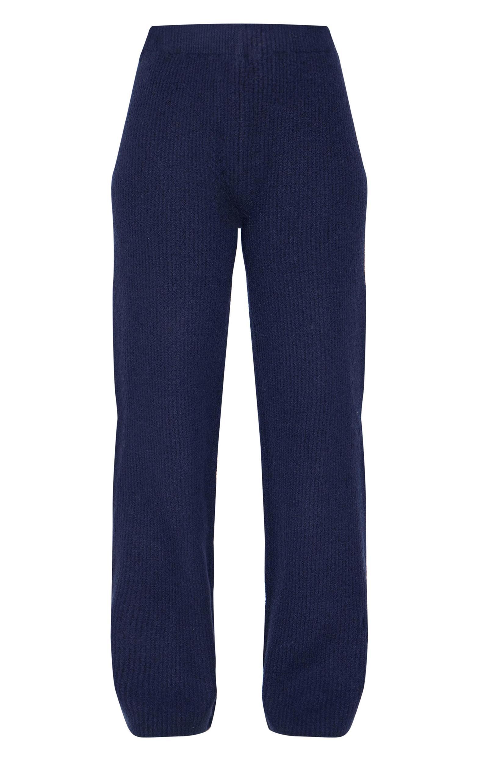 Tall Navy Knit Wide Leg Pants Product Image