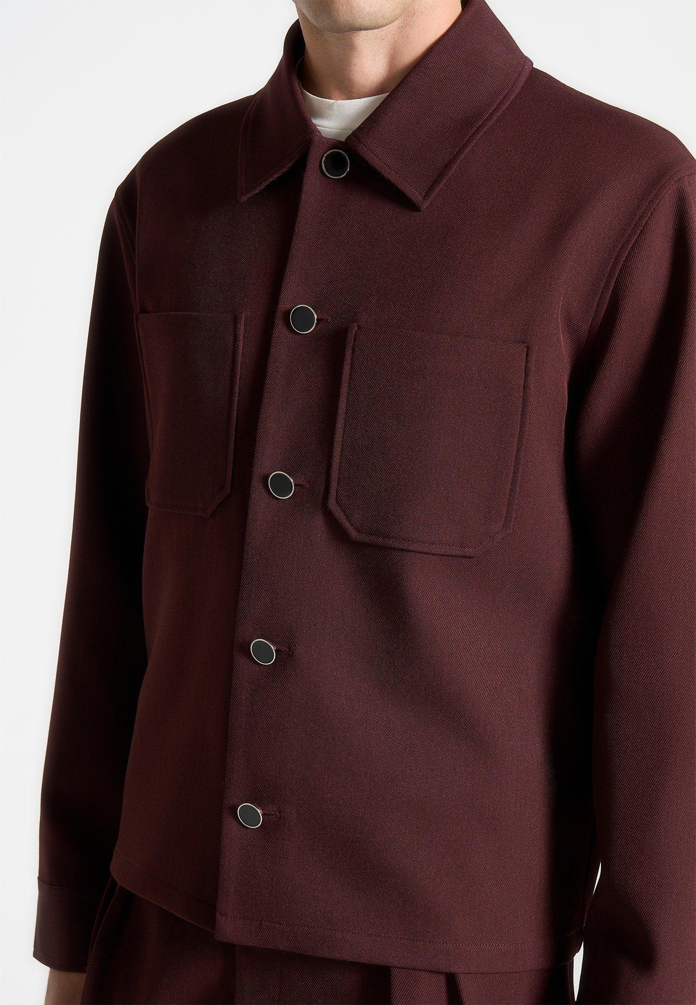 Twill Pocket Cropped Shirt - Wine Red Male Product Image