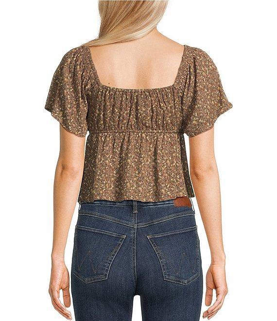Honey & Sparkle Ditsy Floral Print Smocked V-Neck Ruffle Short Sleeve Top Product Image