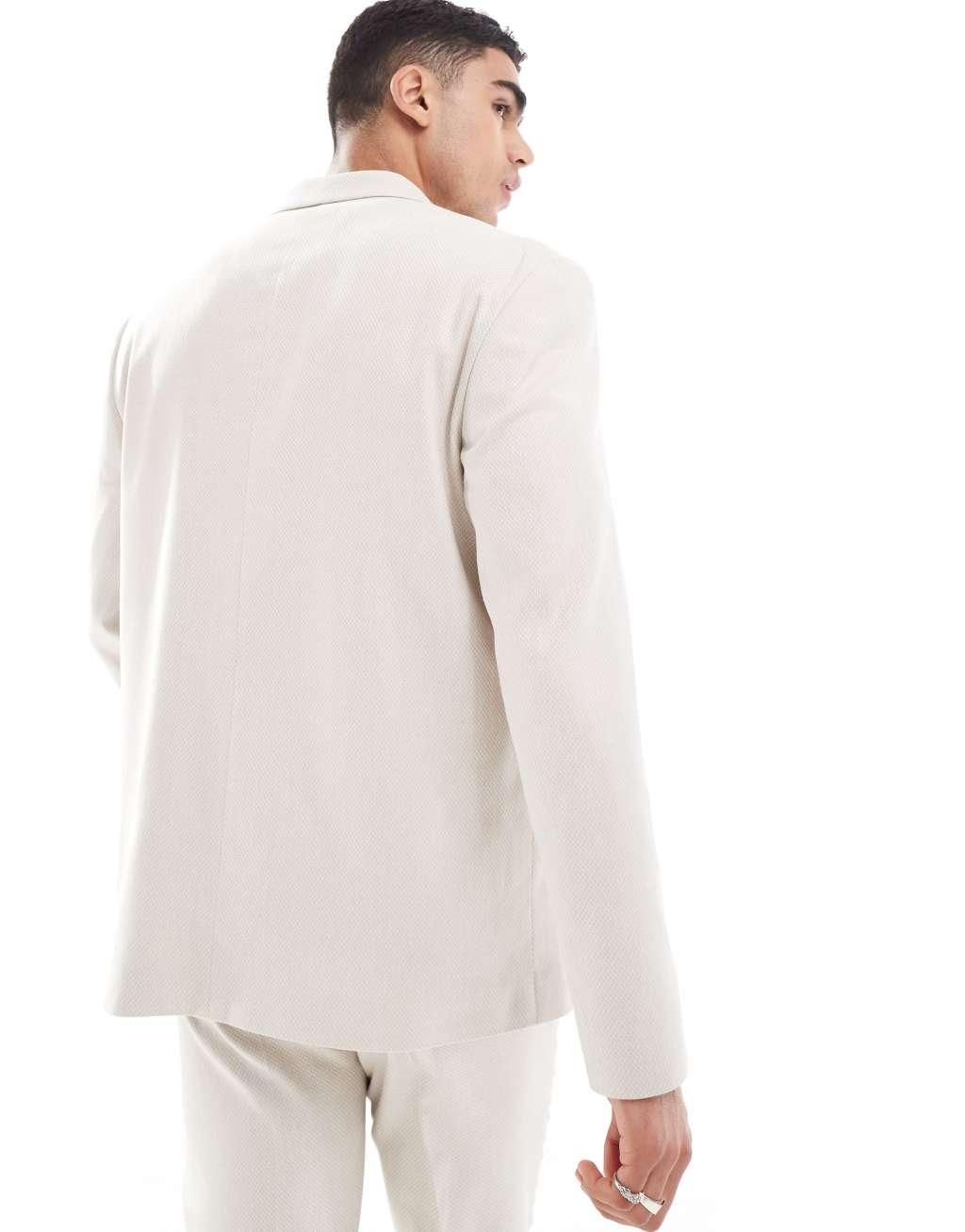 ASOS DESIGN relaxed throw on suit jacket in light gray with linen texture Product Image
