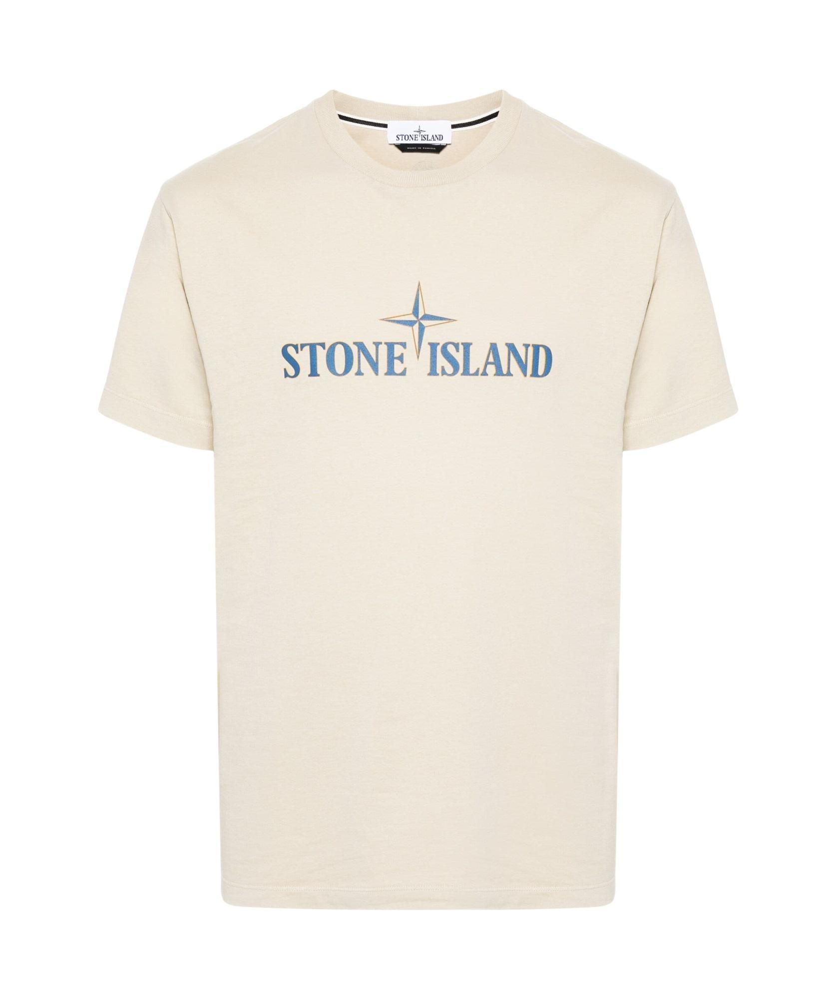 STONE ISLAND Logo-print Cotton T-shirt In White Product Image