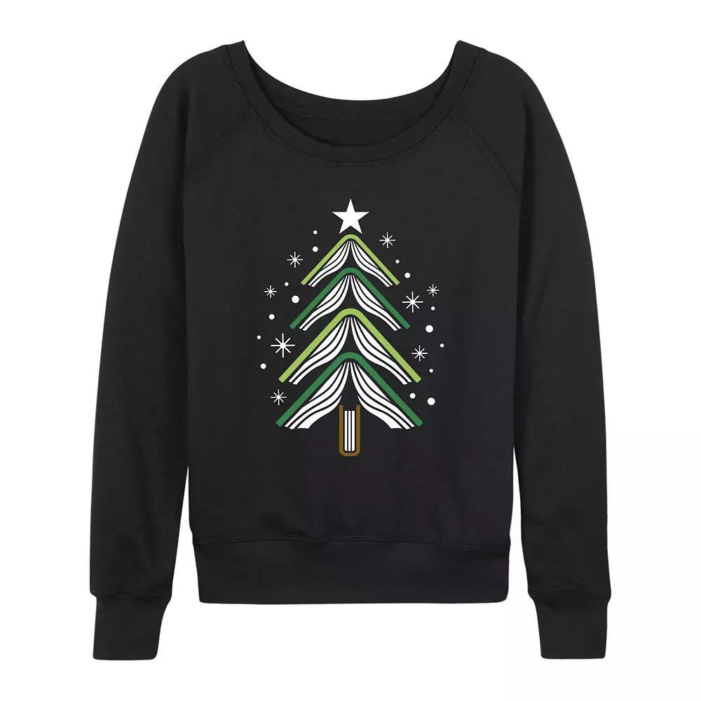 Women's Book Christmas Tree French Terry Long Sleeve Tee, Size: XL, Black Product Image
