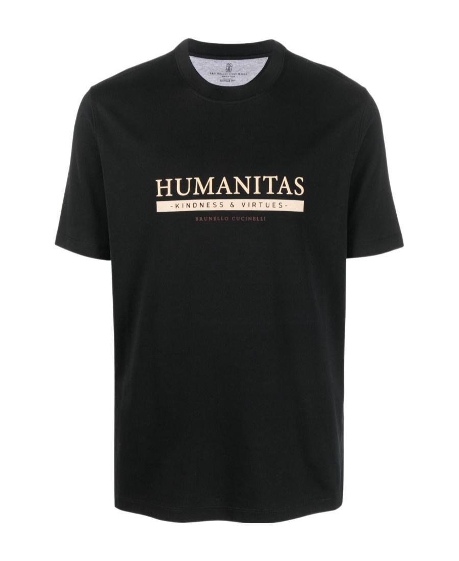 BRUNELLO CUCINELLI Logo-print Cotton T-shirt In Black Product Image