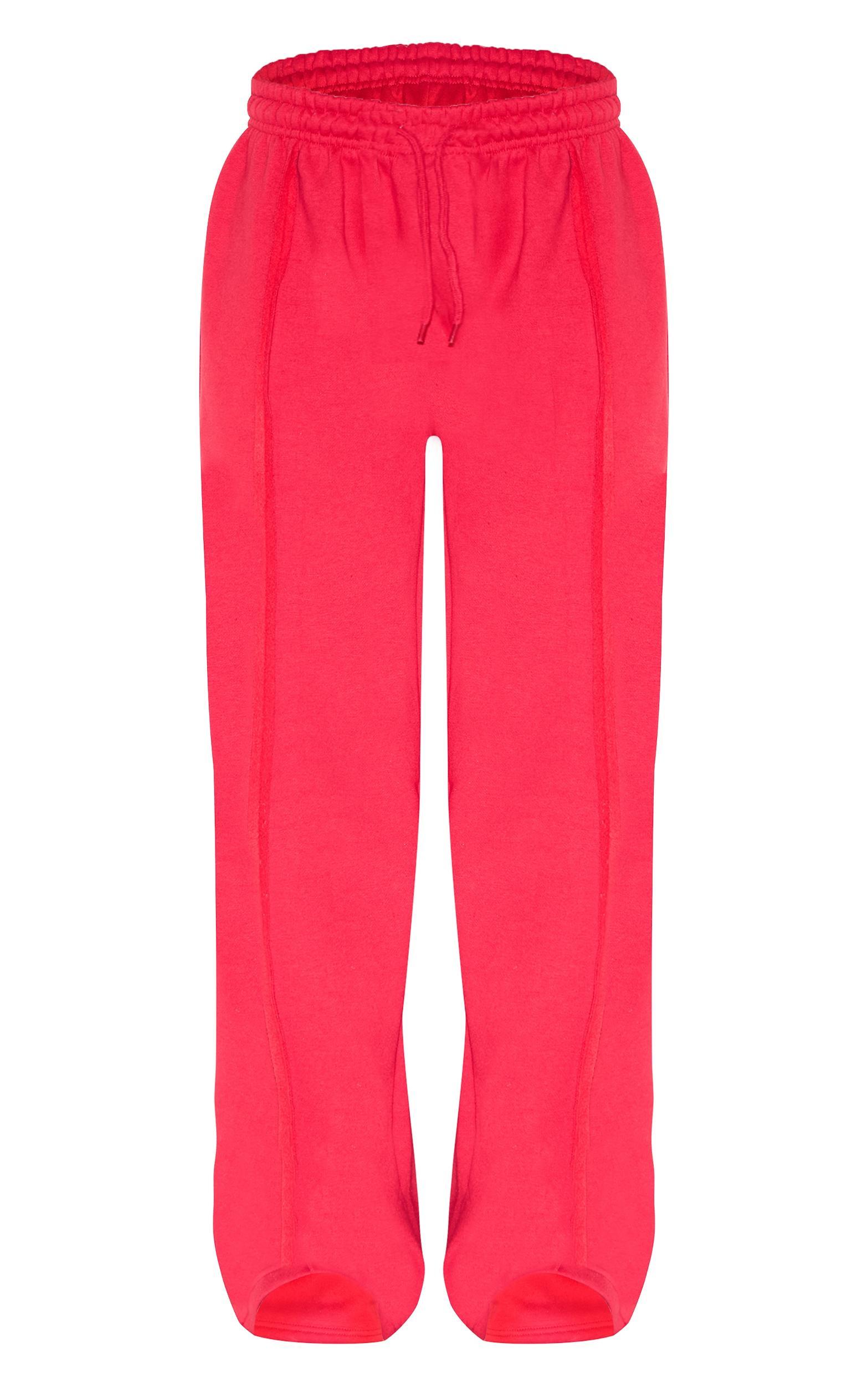Red Oversized Wide Leg Seam Detail Sweatpants Product Image