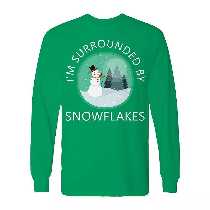 Men's Christmas Surrounded Snowflakes Long Sleeve Graphic Tee, Size: XXL, Irish Green Product Image