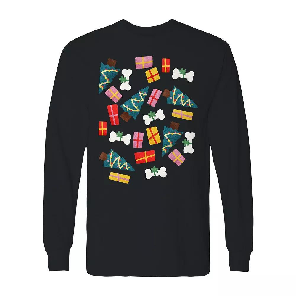 Men's Dinosaur Christmas Long Sleeve Graphic Tee, Size: Small, White Product Image