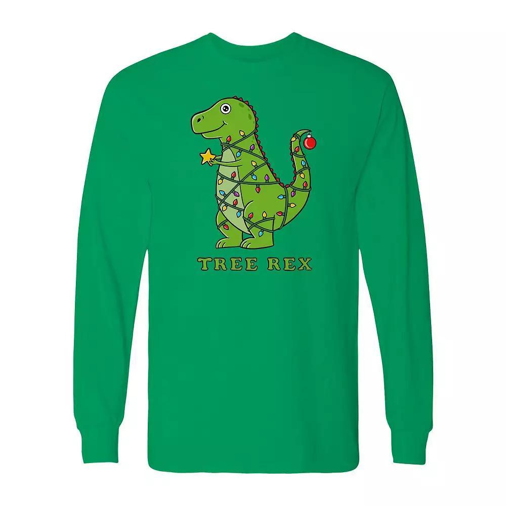 Men's Dinosaur Christmas Long Sleeve Graphic Tee, Size: Small, White Product Image