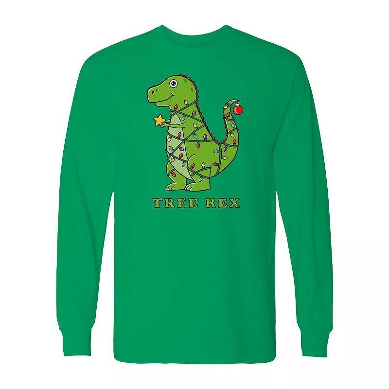 Men's Dinosaur Christmas Long Sleeve Graphic Tee, Size: Small, White Product Image