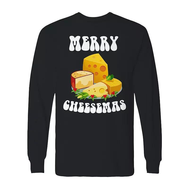 Men's Christmas Merry Cheesemas Long Sleeve Graphic Tee, Size: Large, Red Product Image