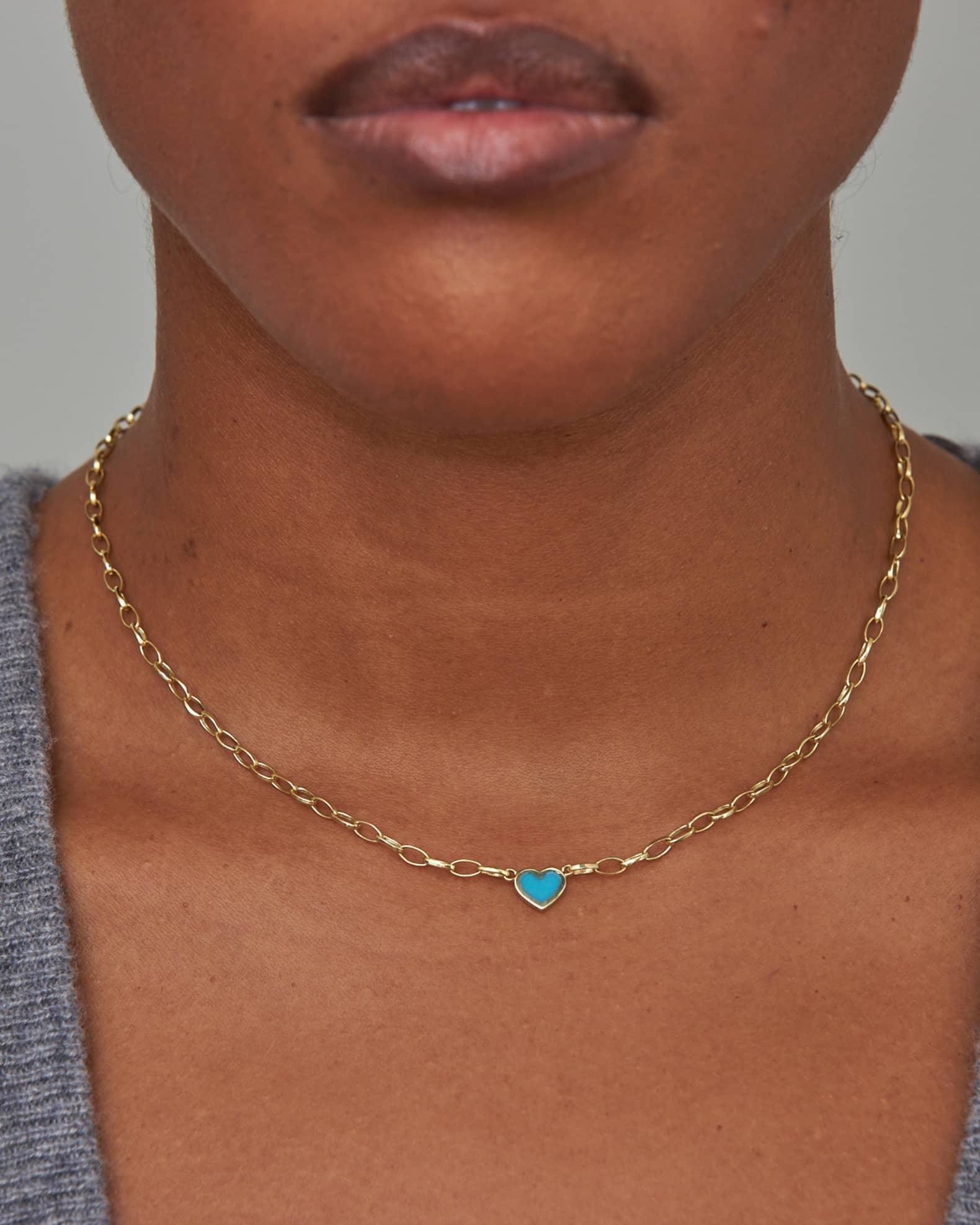 18k Gold Heart-Shaped Pendant Chain Necklace Product Image