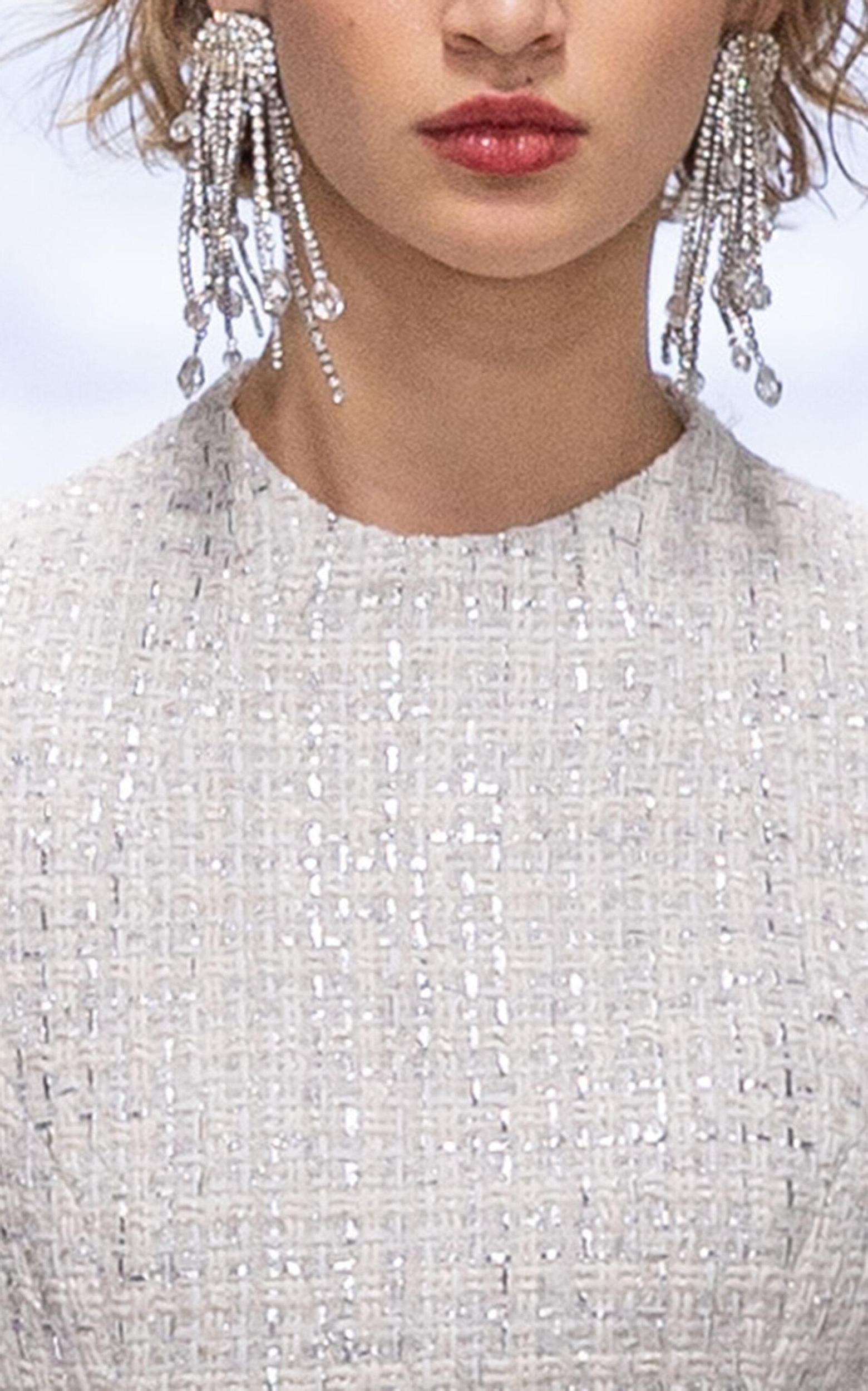 CAROLINA HERRERA Cascade Sparkle Tassel Earrings In Silver Product Image