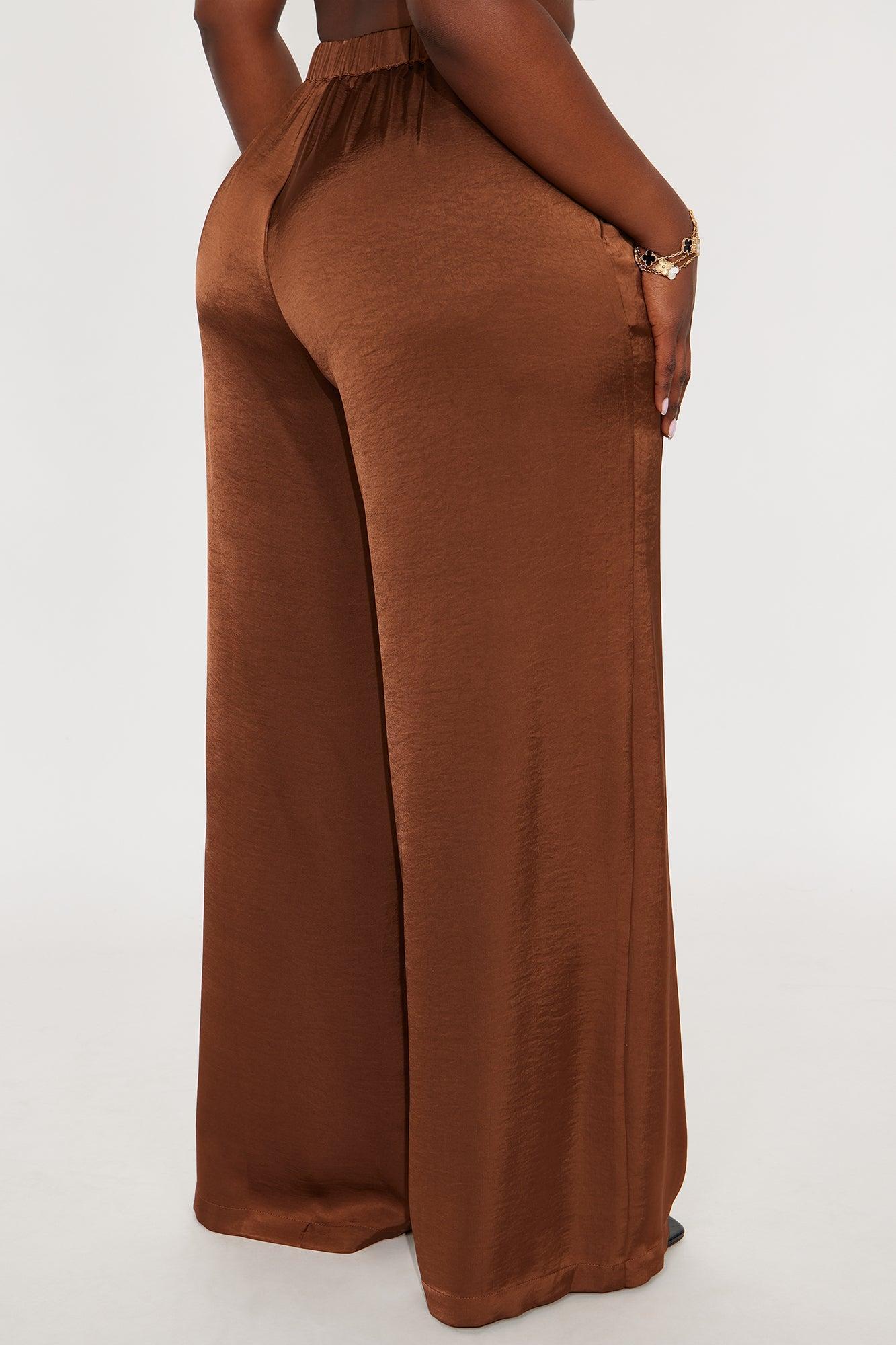 Denise Satin Wide Leg Trouser Pant - Chocolate Product Image