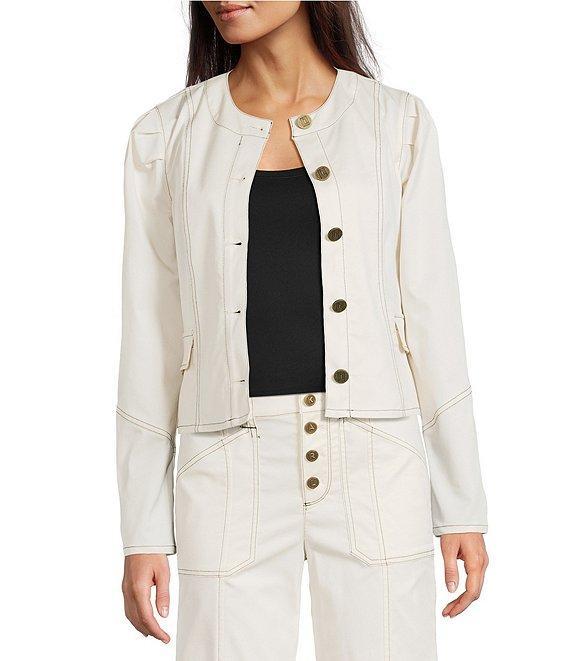 KARL LAGERFELD PARIS Coordinating Round Neck Long Sleeve Contrast Trim Cropped Jacket Product Image