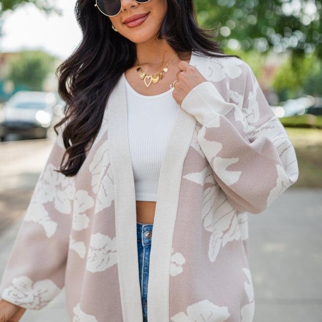Trying Your Best Beige Floral Cardigan FINAL SALE Product Image