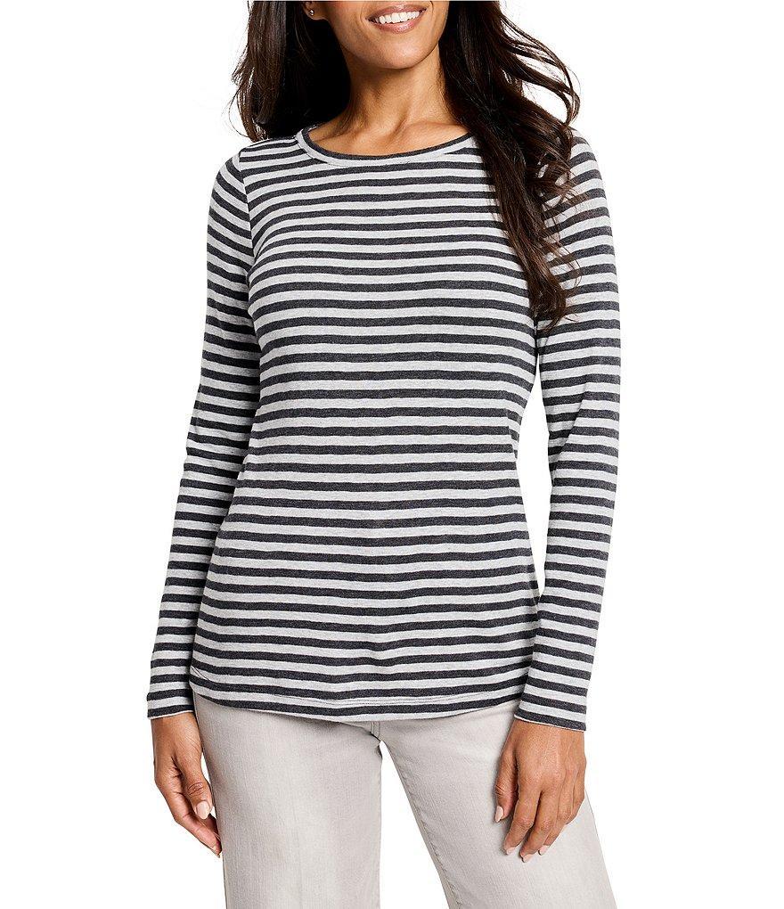 NIC + ZOE NZT Jersey Knit Striped Print Boat Neck Bracelet Sleeve Shirt Product Image