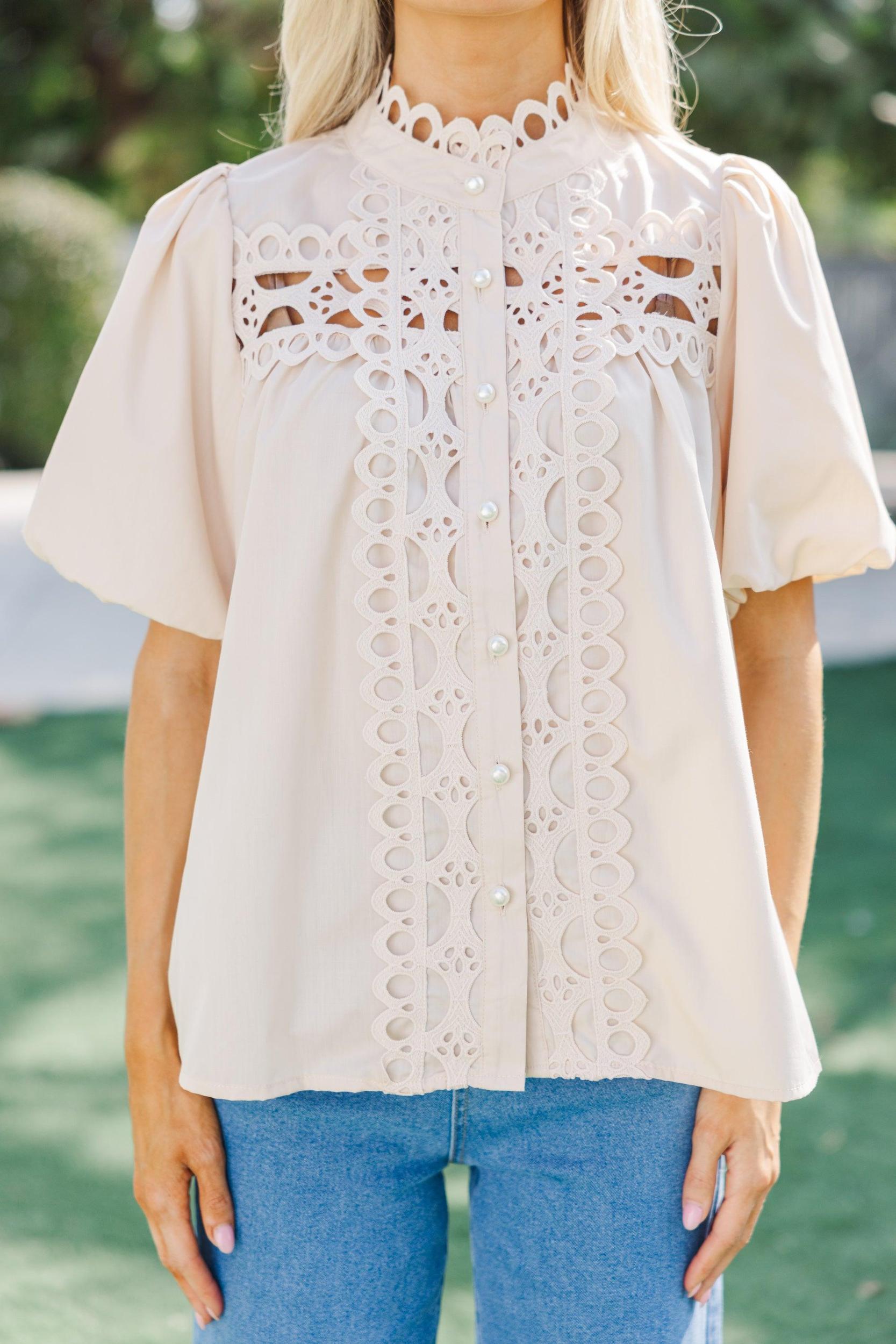 Now Is The Time Ecru Crochet Blouse Female Product Image