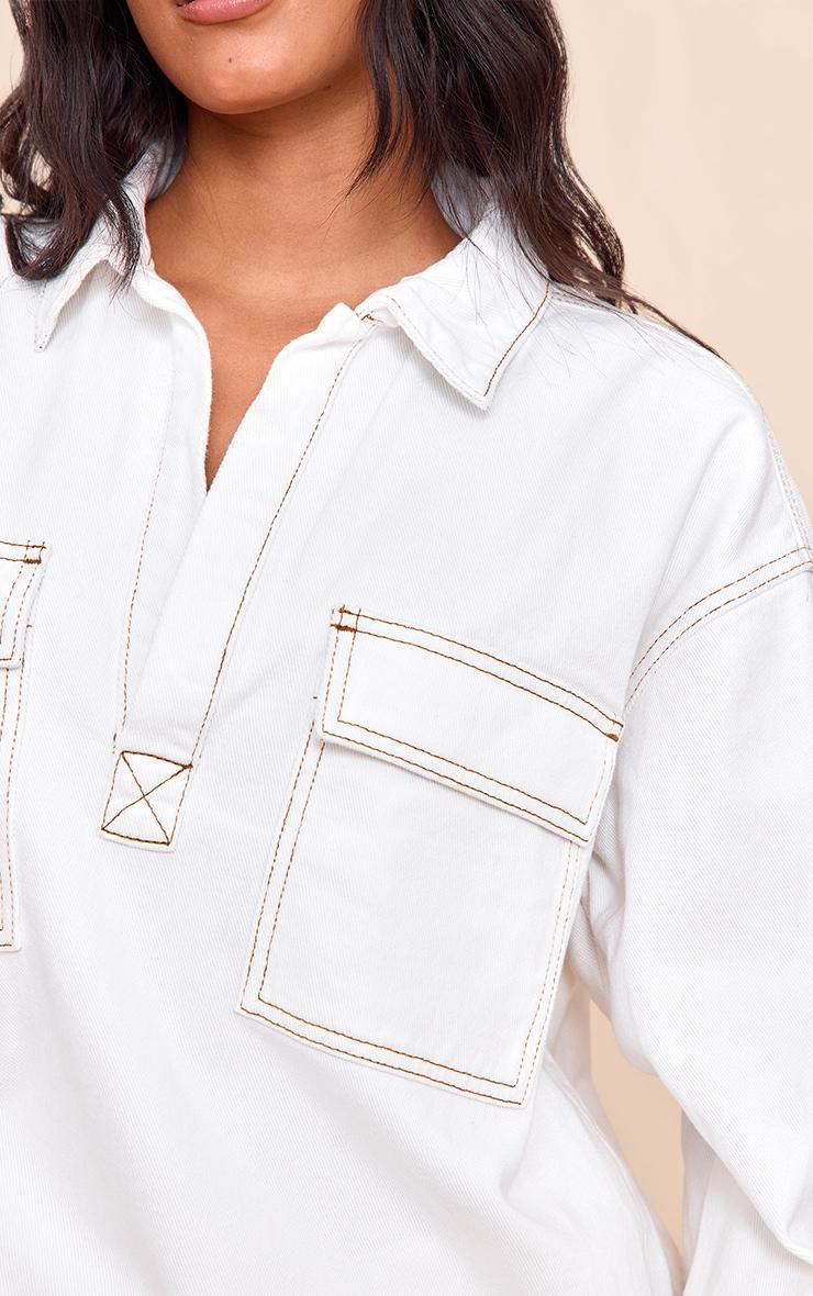 White Pocket Detail Oversized Denim Shirt Product Image