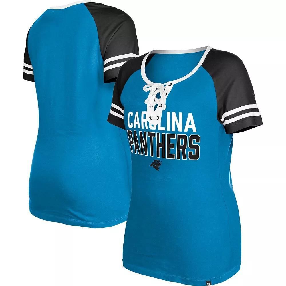 Women's New Era  Blue Carolina Panthers Raglan Lace-Up T-Shirt, Size: XS Product Image
