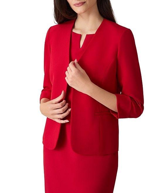 Kasper Long Cuffed Sleeve Collarless Neck Stretch Crepe Cardigan Product Image