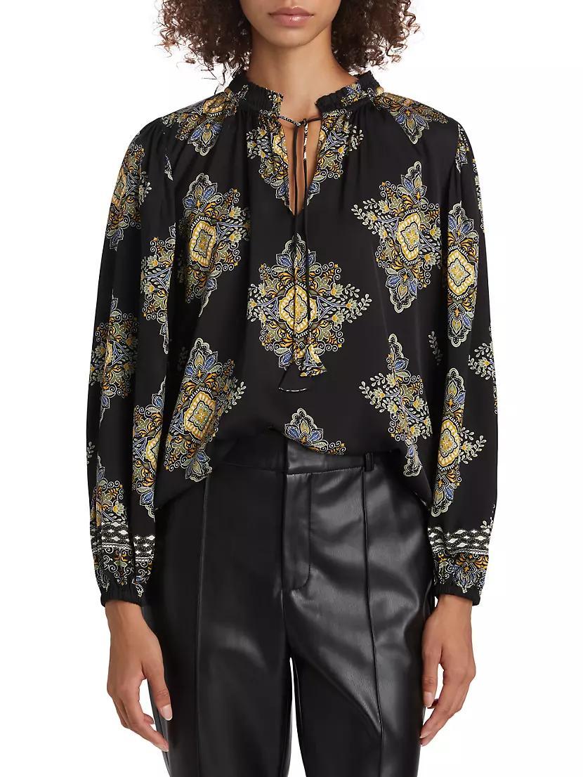 Tani Printed Silk-Blend Long-Sleeve Blouse Product Image