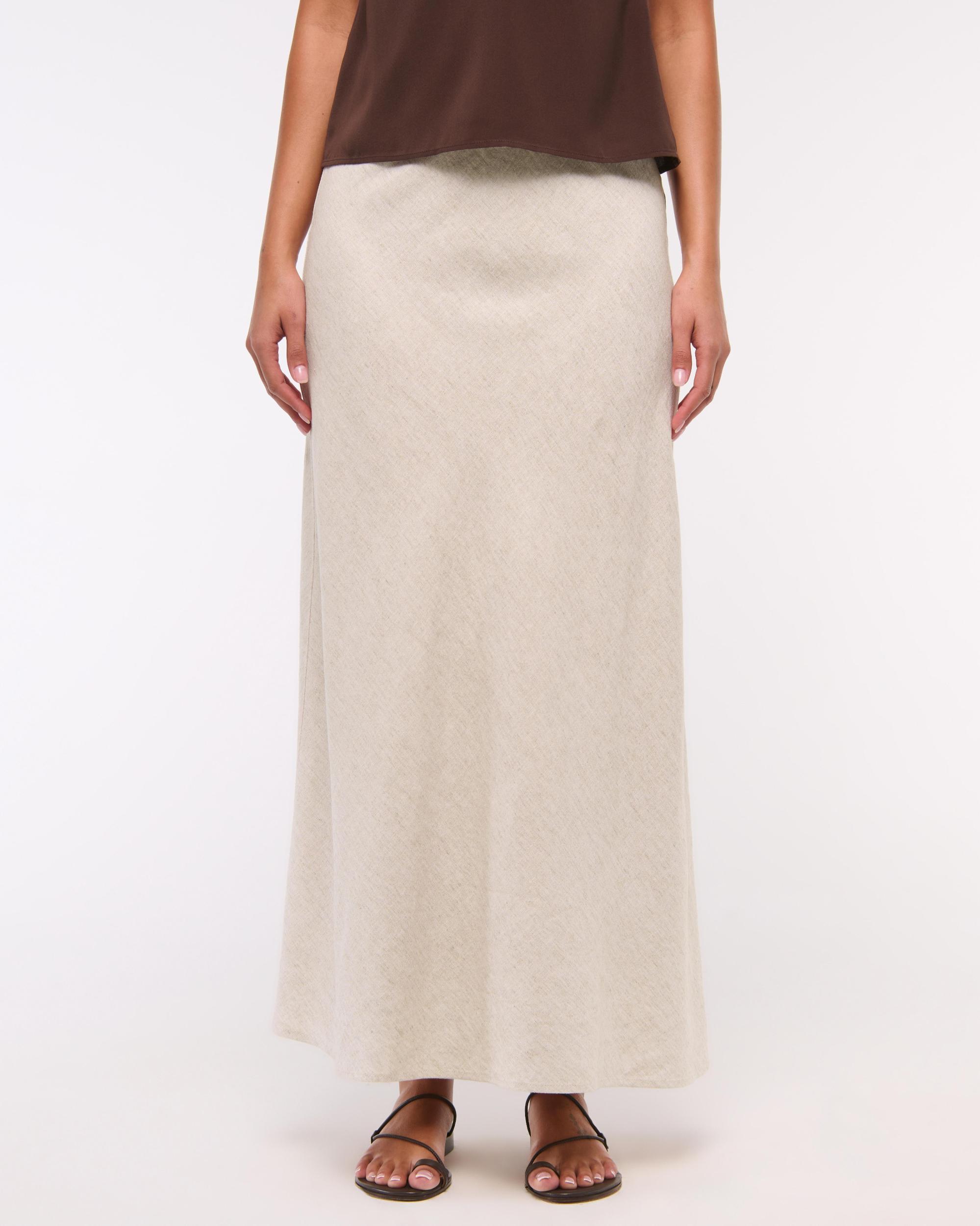 Mid Rise Linen-Blend Maxi Skirt Product Image