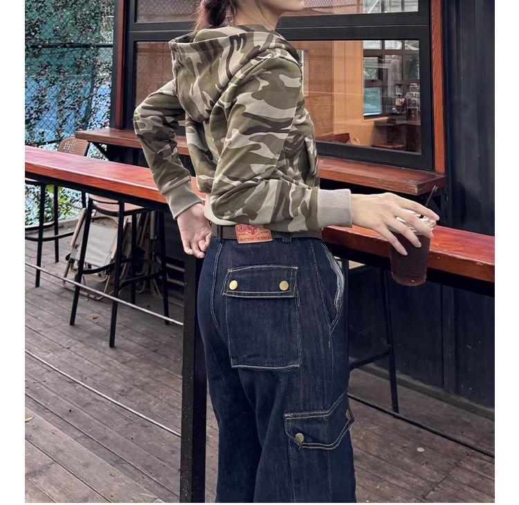 High Waist Straight Leg Cargo Jeans Product Image