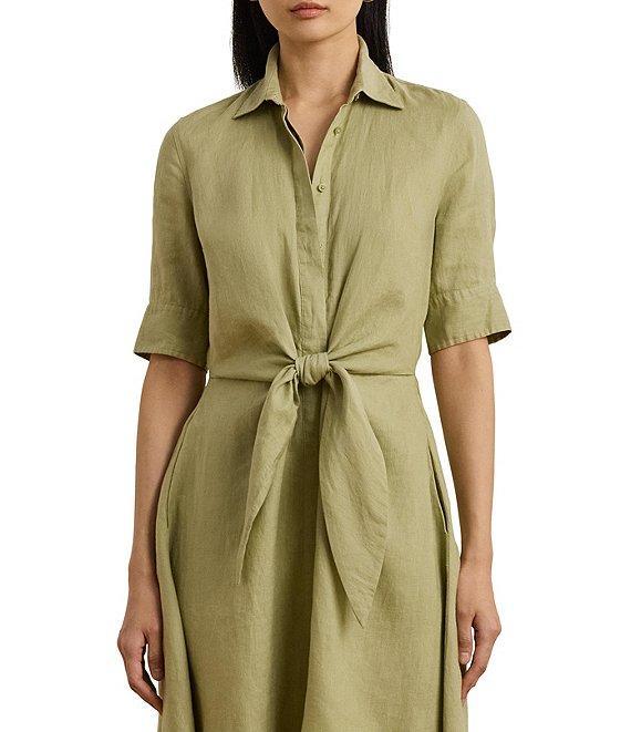 Lauren Ralph Lauren Point Collar Elbow Length Buttoned Cuff Sleeves Dress Product Image