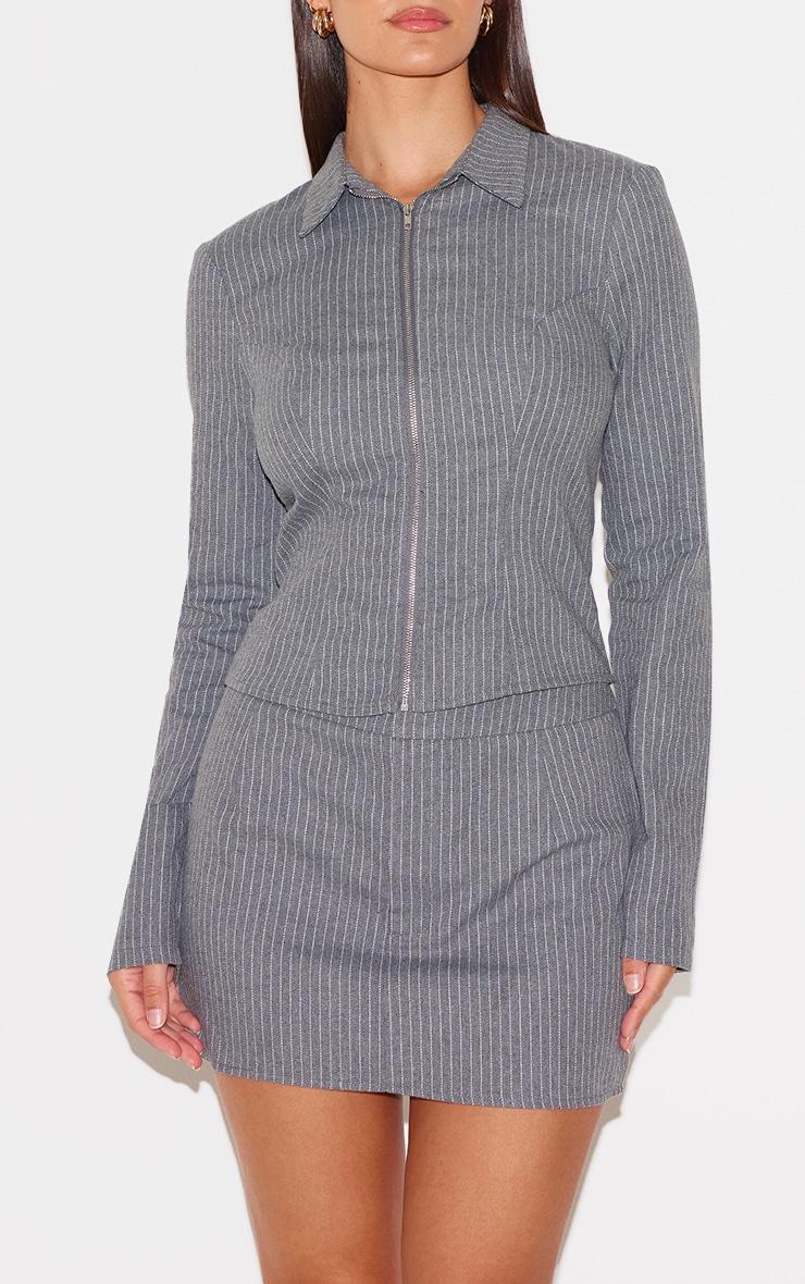Light Grey Woven Tailored Pinstripe Mini Skirt Product Image