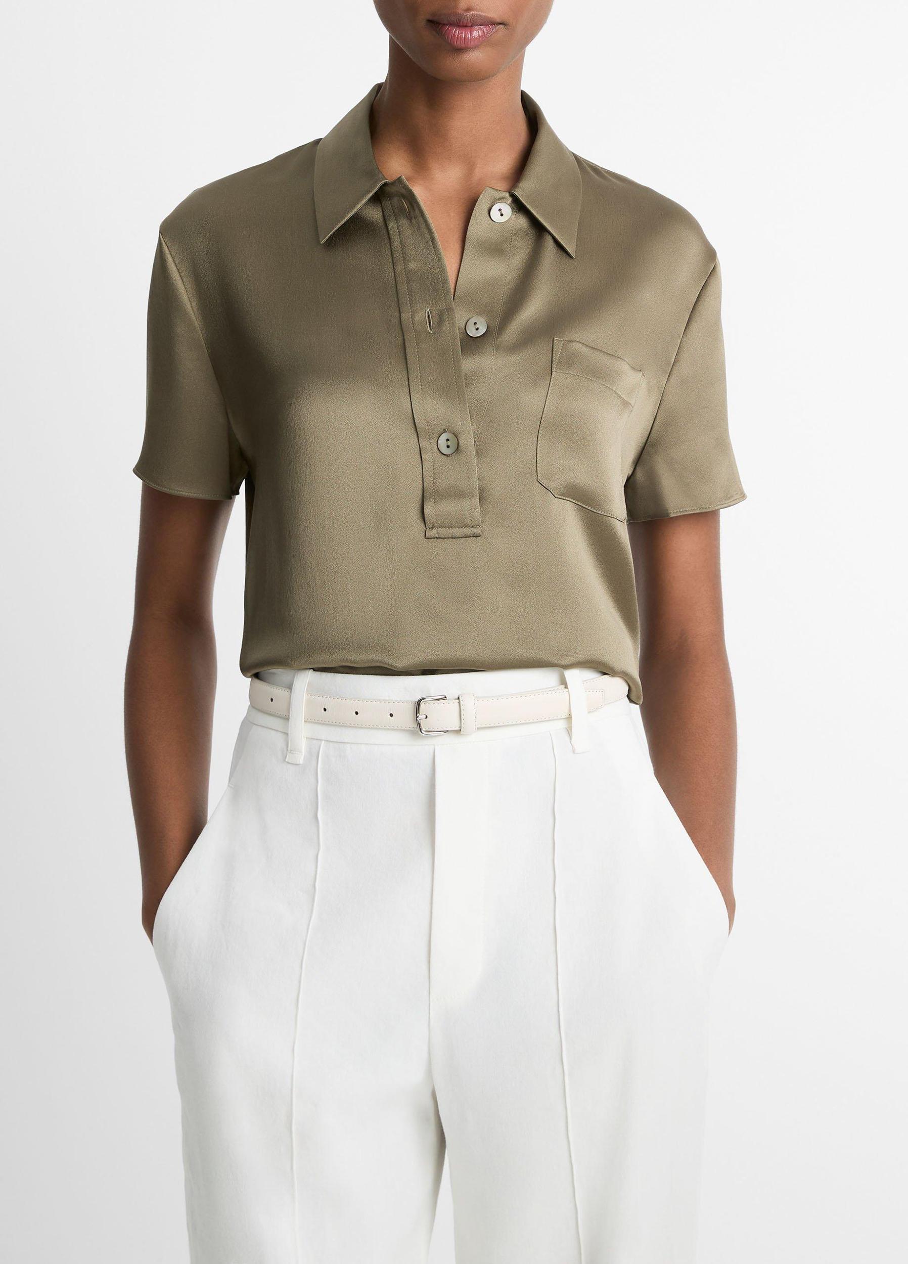 Womens Silk Short-Sleeve Polo Top Product Image
