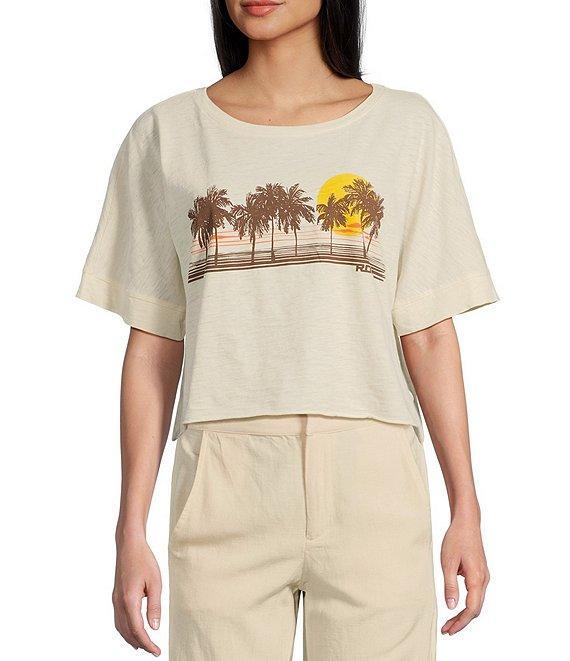 Roxy Palm Stripe Short Sleeve Cropped Graphic T-Shirt Product Image