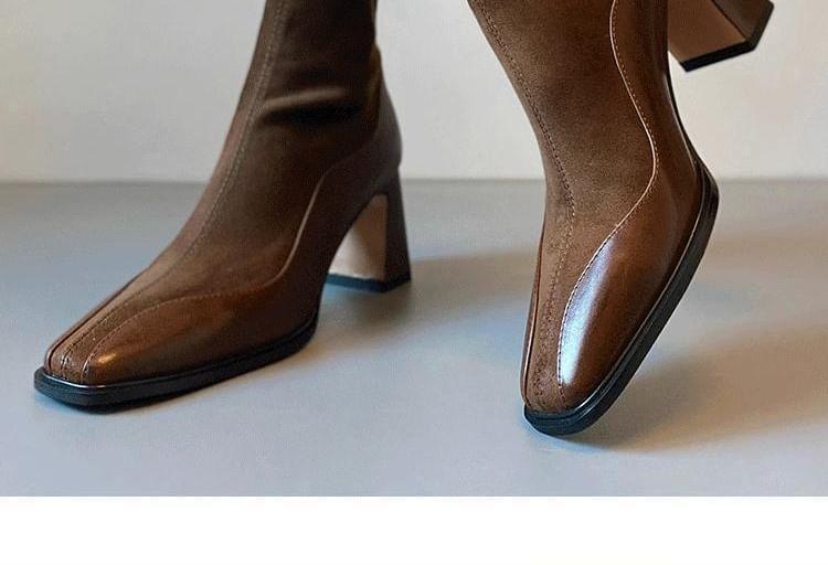 Block Heel Faux Leather Short Boots Product Image