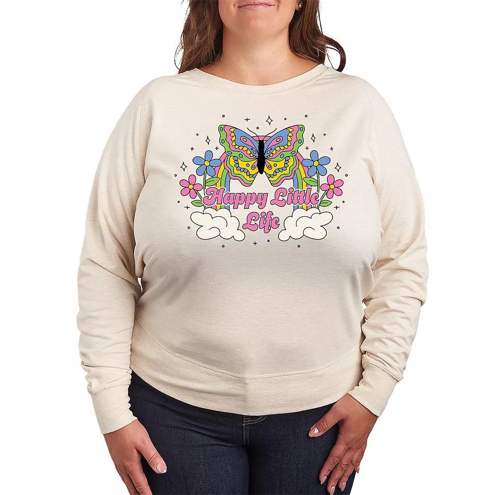 Plus Size Happy Little Life French Terry Long Sleeve Tee, Womens Grey Green Product Image