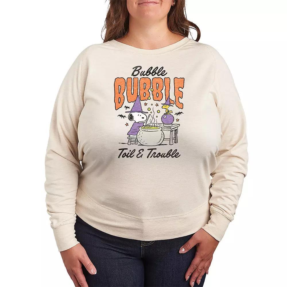 Plus Size Peanuts Snoopy & Woodstock Bubble Bubble Toil & Trouble French Terry Long Sleeve Tee, Womens Product Image