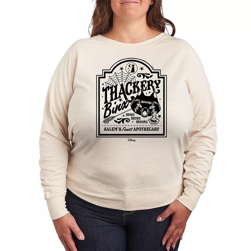 Disneys Hocus Pocus Binx Plus Size Business Sign French Terry Long Sleeve Tee, Womens Product Image