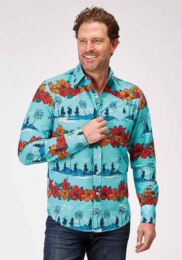 Roper® Men's L/S Turquoise Hawaiian Print Snap Shirt Product Image