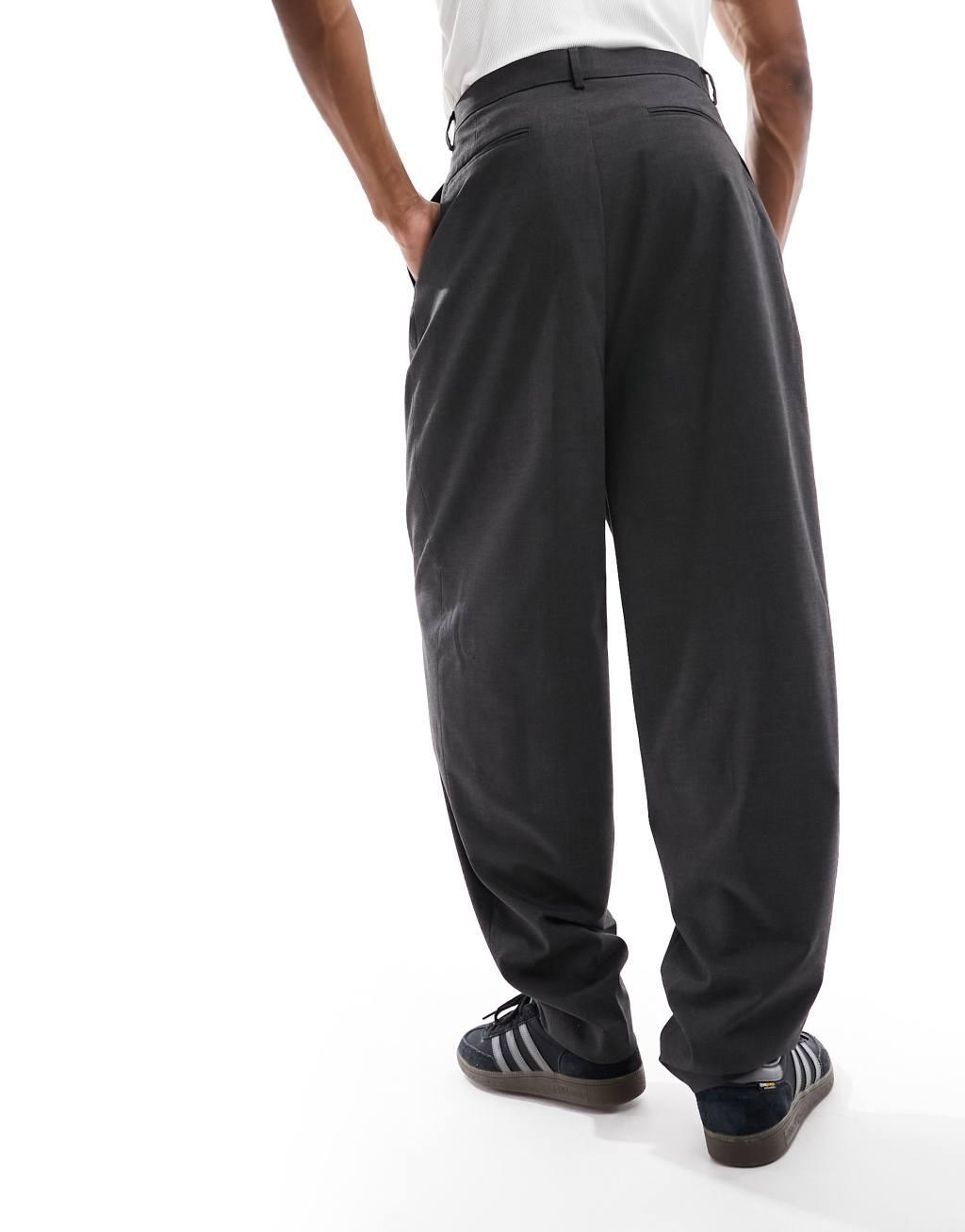 ASOS DESIGN balloon suit pants with front pleat in charcoal Product Image