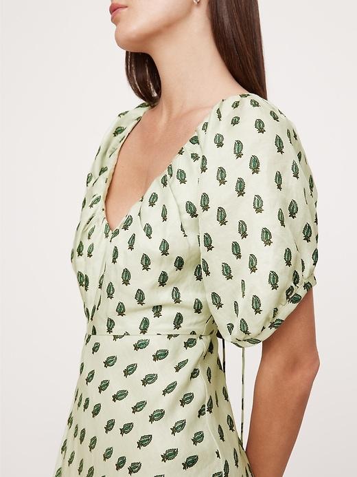 Viscose-Linen Ruched Long Midi Dress Product Image