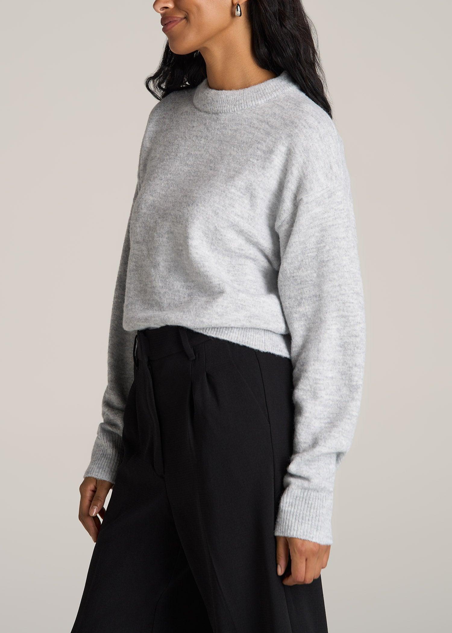 Relaxed Crewneck Wool Blend Tall Women's Sweater in Grey Mix Female Product Image