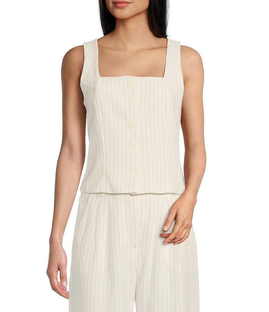 I.N. San Francisco Pinstripe Square Neck Button-Front Coordinating Vest Product Image